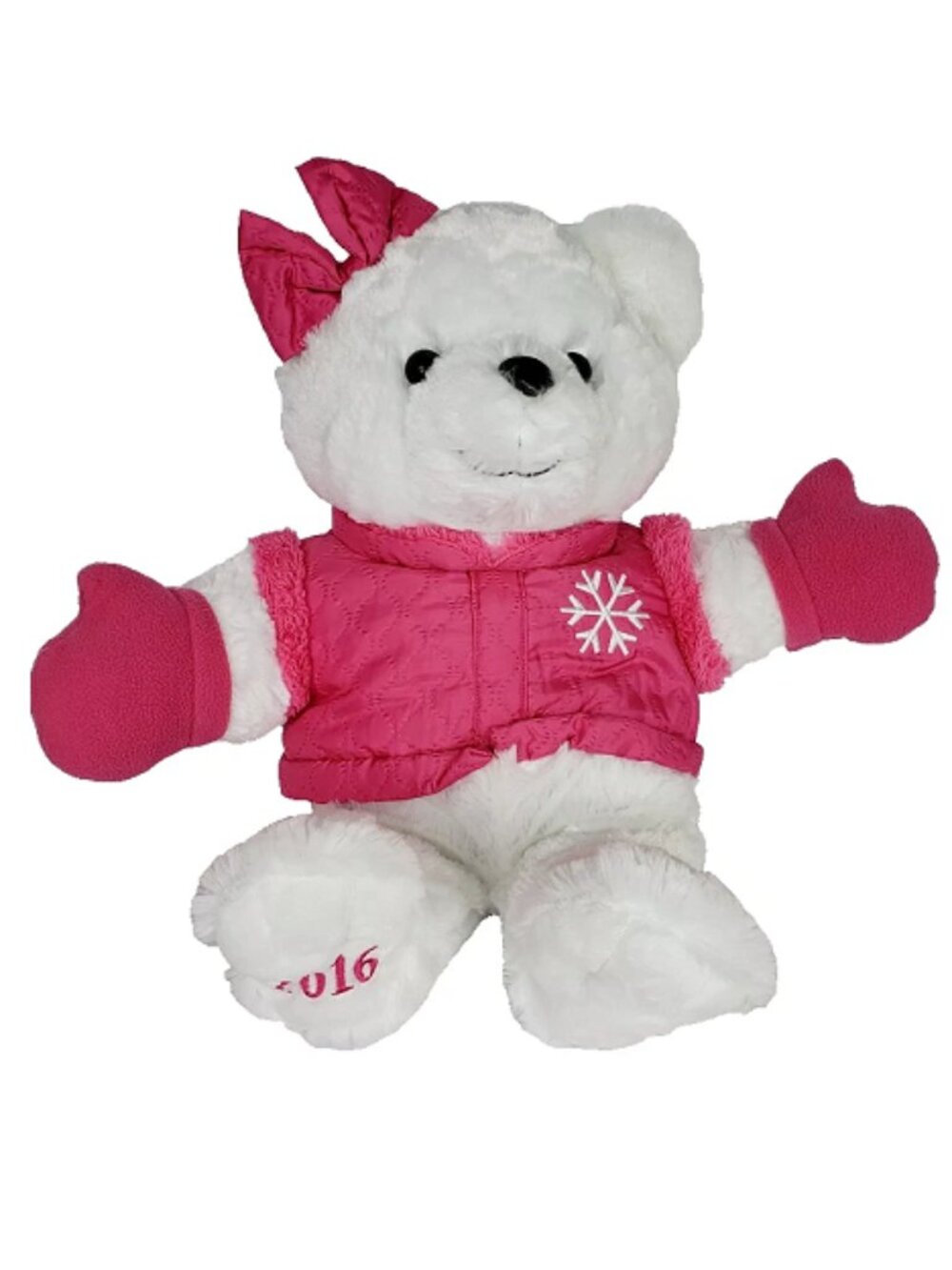 Dan Dee 2016 Plush Teddy Bear White Pink Winter Vest Gloves Stuffed Animal 24”